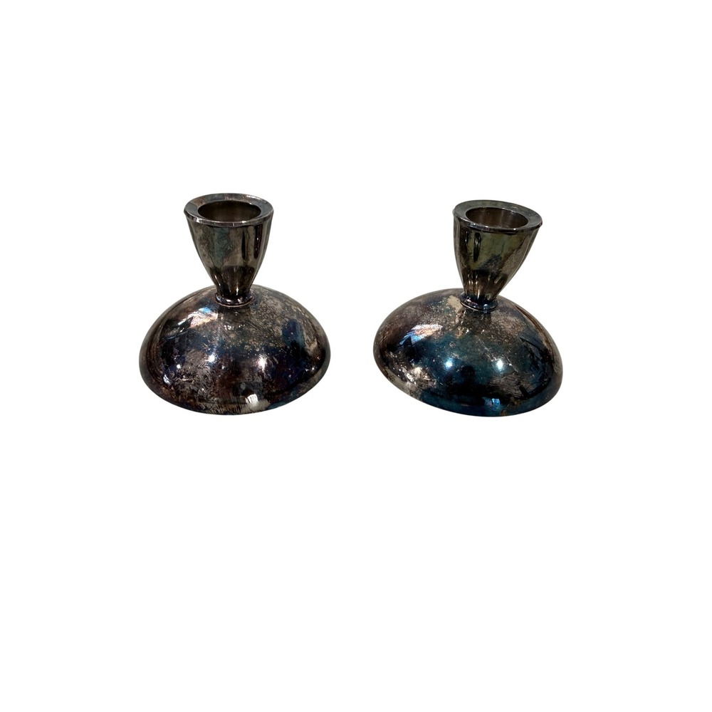Oneida Silversmiths Vintage Silver Plated Taper Candle Holder Set of‎ 2 Patina